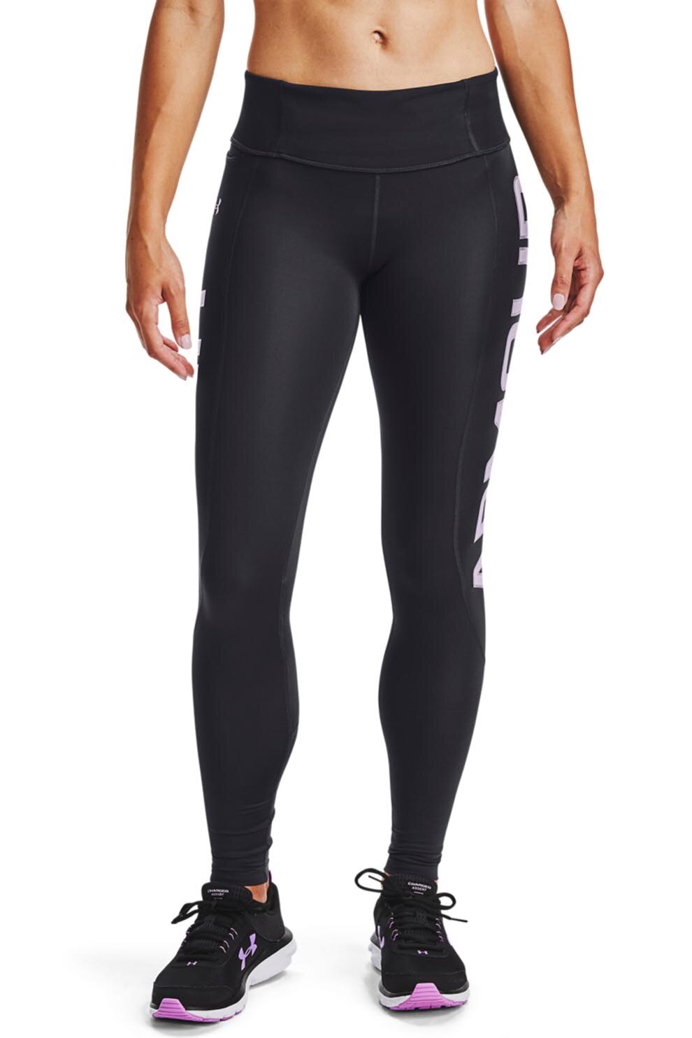 Under Armour, Colanti cu detalii reflectorizante pentru alergare Ignight Coldgear, Negru/Lila prafuit