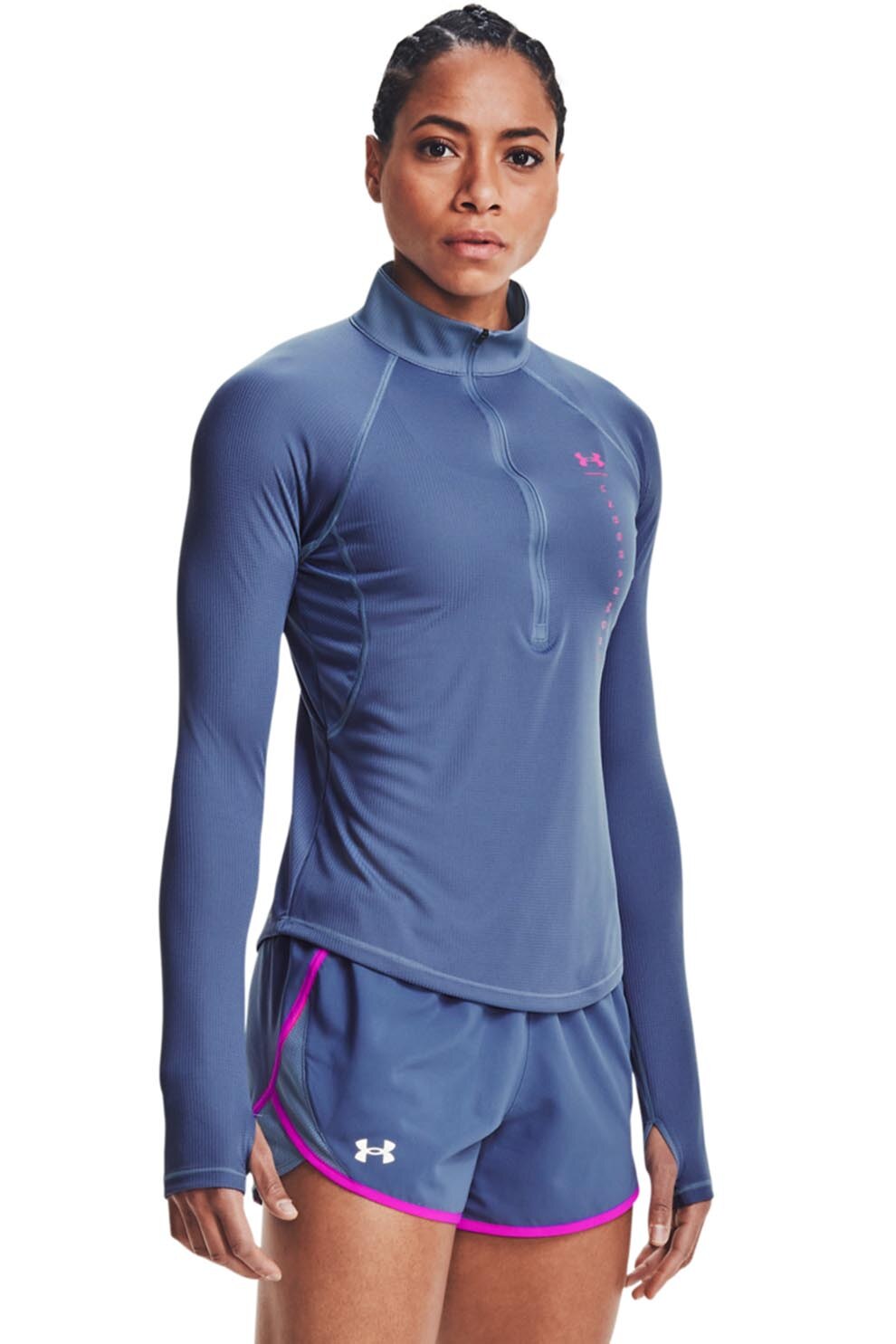 Under Armour, Bluza cu fenta cu fermoar pentru alergare Speed Stride Attitude, Albastru indigo