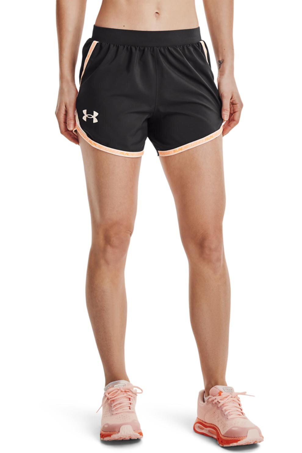 Under Armour, Pantaloni scurti pentru antrenament Fly By 2.0, Negru/Roz piersica