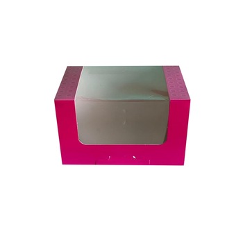 Cutie prajituri cu fereastra din carton, transparenta cu margini ROZ, 16x11x10 Cutie prajituri cu fereastra din carton, transparenta cu margini ROZ, 16x11x10