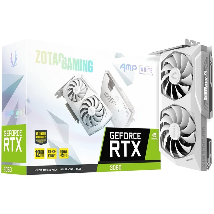 Zotac GAMING GeForce® RTX Video Card™ 3060 AMP White Edition, 12 GB GDDR6, 192 bites
