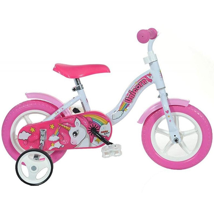 Bicicleta Dino Bikes pentru copii, 10'', Unicorn, Alb