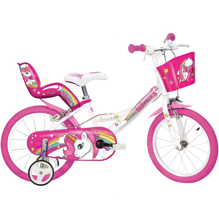 Bicicleta Dino Bikes pentru copii, 14'', Unicorn, Alb