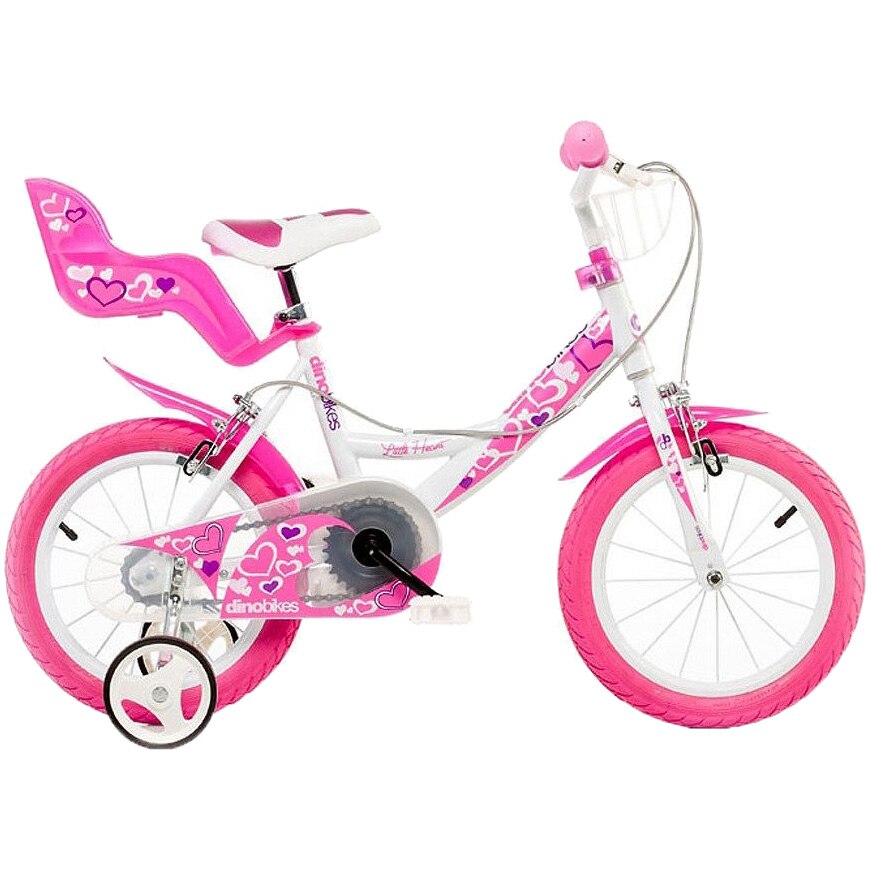 Bicicleta Dino Bikes pentru copii, 14'', RN, Alb-Roz