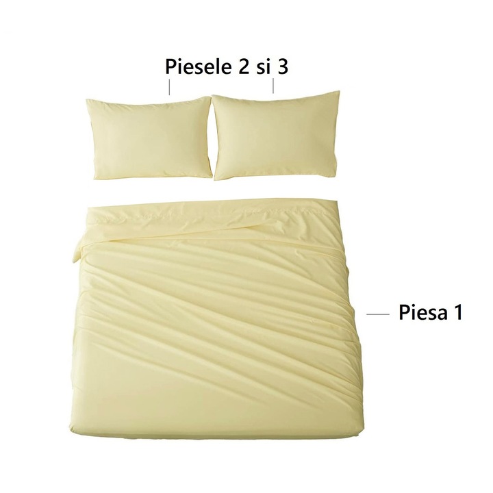 Set lenjerie 3 piese, Metru Patrat, crem deschis, ivory, format din husa pentru pilota 160/200 si 2 fete de perna 50/70