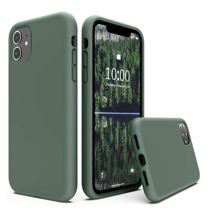 Капак за Huawei Honor X7, Soft Edge Silicone, Alcantara Interior, Dark Green