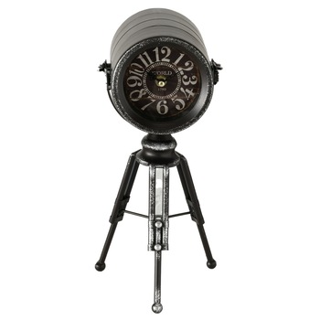 Ceas de masa Lumo, vintage, aspect de proiector, Boltze, metal, negru, 16cm x 16cm x 36cm