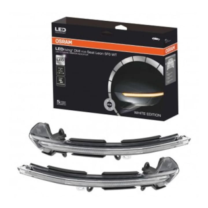 Комплект от 2 динамични Full LED сигнала за Osram LEDriving DMI Mirror, съвместими със Seat Leon 5F (2012-) Ibiza KJ (2018-) Arona KJ (2018-) Бял (LEDDMI5F0WTS)