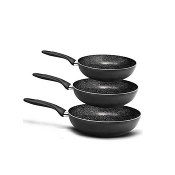 Set 3 Tigai Antiaderente Alluflon, Negru Finisaj Stone, Aluminiu, Atermic, 22 cm, 26 cm, 30 cm Set 3 Tigai Antiaderente Alluflon, Negru Finisaj Stone, Aluminiu, Atermic, 22 cm, 26 cm, 30 cm