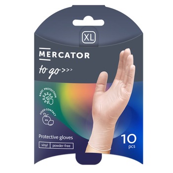 Set 10 manusi de unica folosinta Mercator Vinyl TO-GO marimea XL Set 10 manusi de unica folosinta Mercator Vinyl TO-GO marimea XL