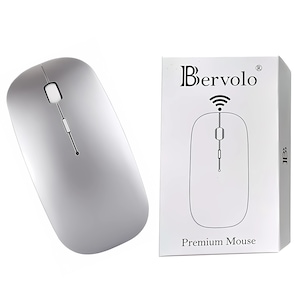 Mouse Dual Wireless USB si Bluetooth 5.0 Bervolo® Office, Silver, reincarcabil prin USB, Windows, Mac, Android, baterie 750mAh, DPI reglabil cu rezolutie inalta