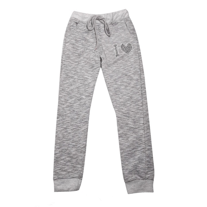 Pantaloni sport fete, gri melange, din bumbac