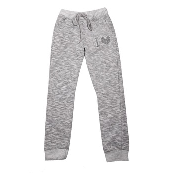 Pantaloni sport fete, gri melange, din bumbac, Pantaloni sport fete, gri melange, din bumbac,