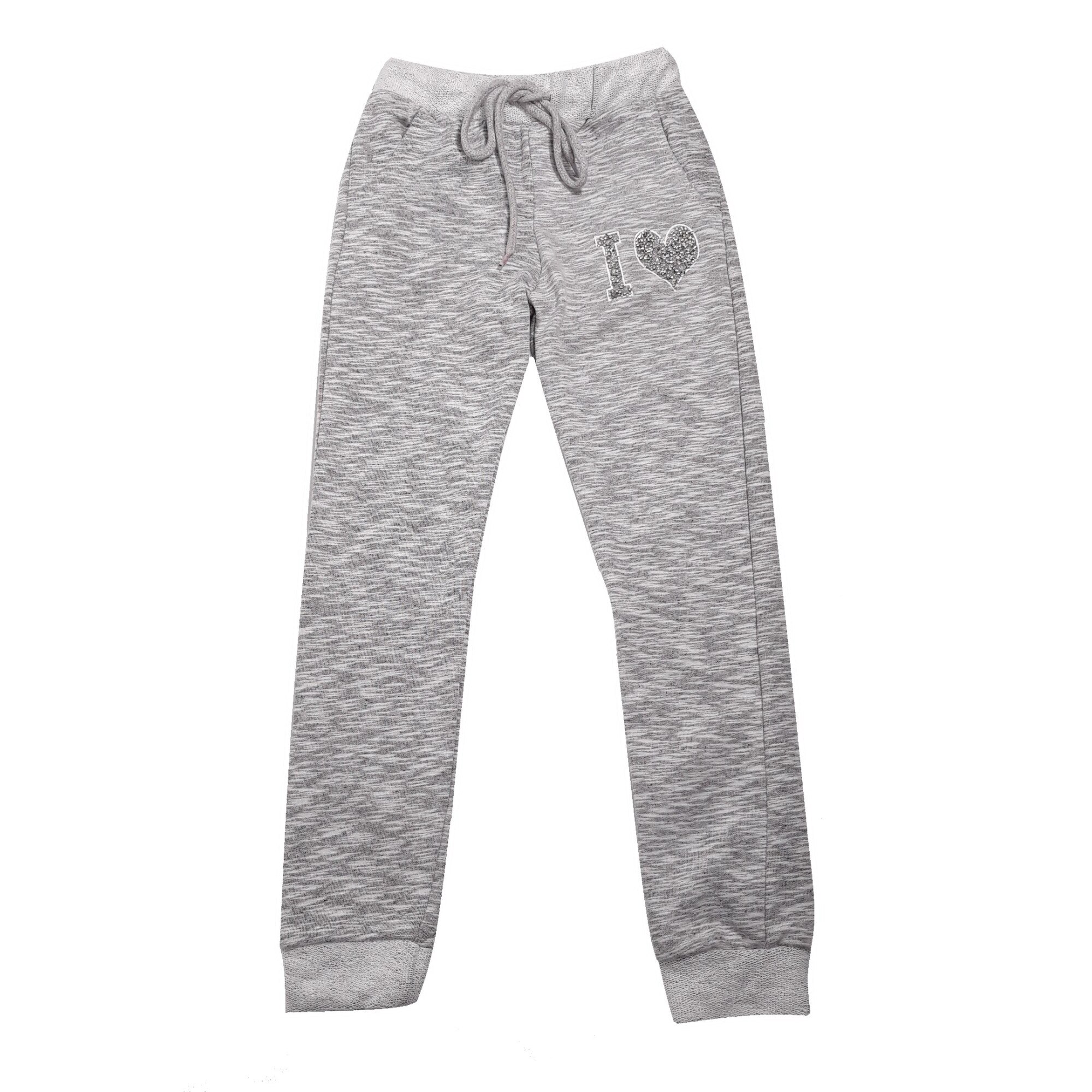Pantaloni sport fete, gri melange, din bumbac, 176 cm, 16 ani