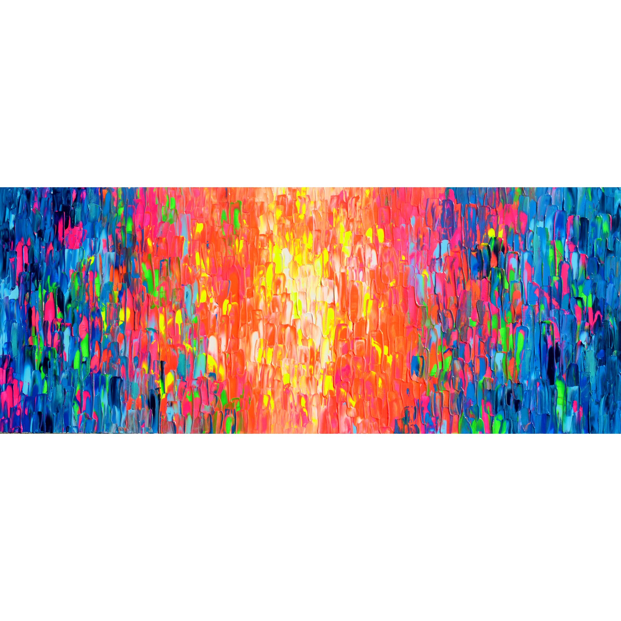 Tablou abstract, texturat, cutit de paleta, impasto cu reliefuri inalte, pictat manual, pictura abstracta mare, moderna, unicat, originala, colorata, Happy Gypsy Girl Dancing in the Night XVI, 150x60x4 cm, pictor Soos Tiberiu