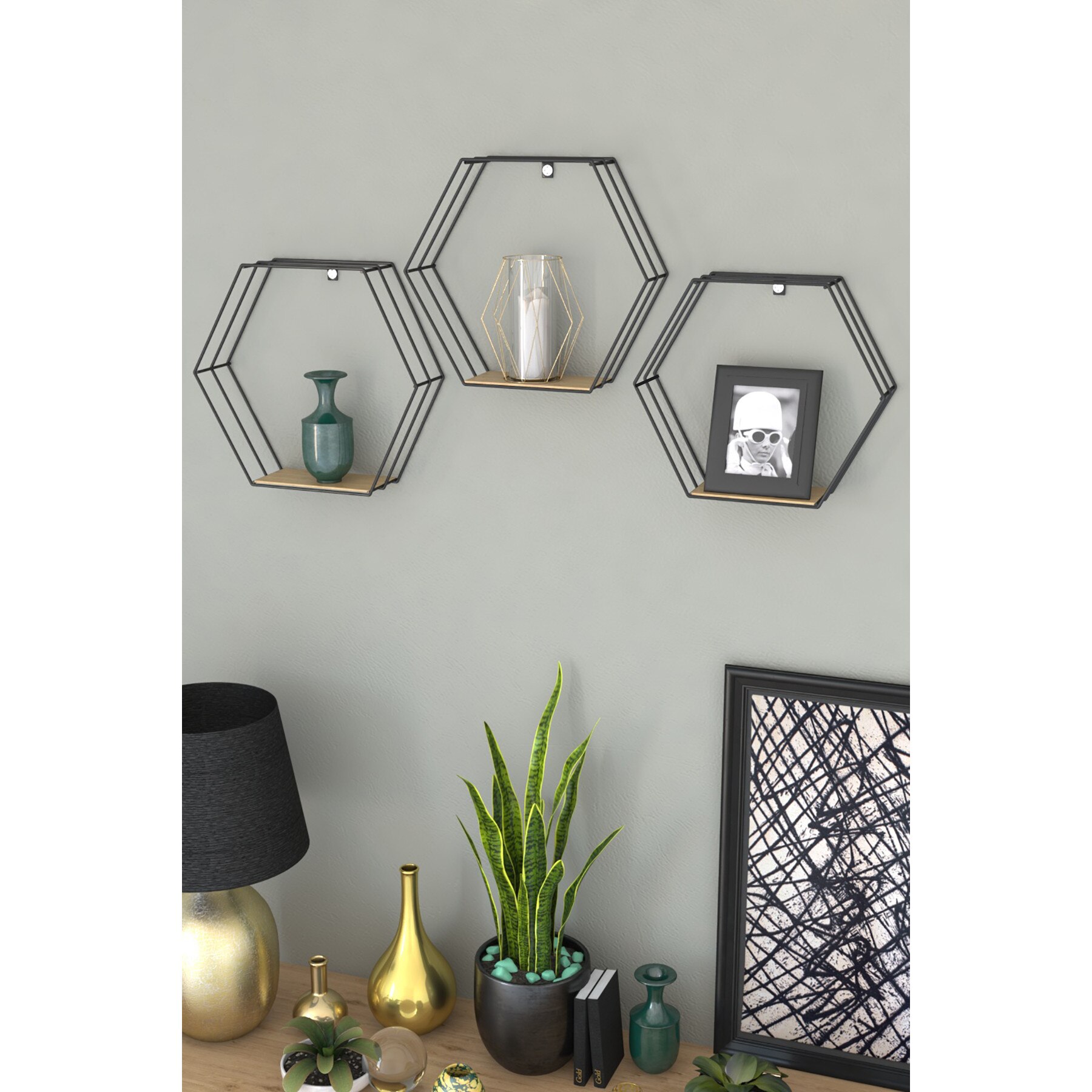 Set 3 etajere metal Julia Homs 40 x 35 x 9 cm,Negru