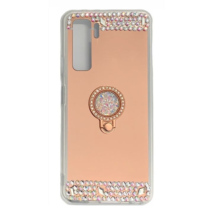 Husa silicon model Oglinda cu Inel si Pietricele pentru Huawei P40 Lite 5G , Roz