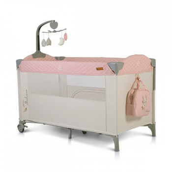 Patut pliabil cu doua niveluri de inaltime si laterala culisanta Cangaroo Indiana Co Sleeper, Roz/Bej Patut pliabil cu doua niveluri de inaltime si laterala culisanta Cangaroo Indiana Co Sleeper, Roz/Bej