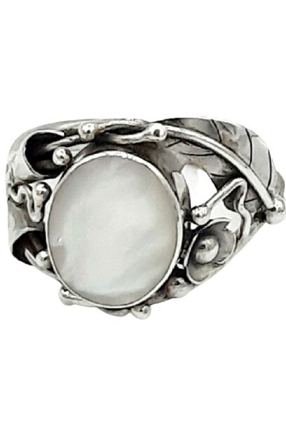 Inel Argint 925 Crenguta cu piatra de sidef alb marime 20