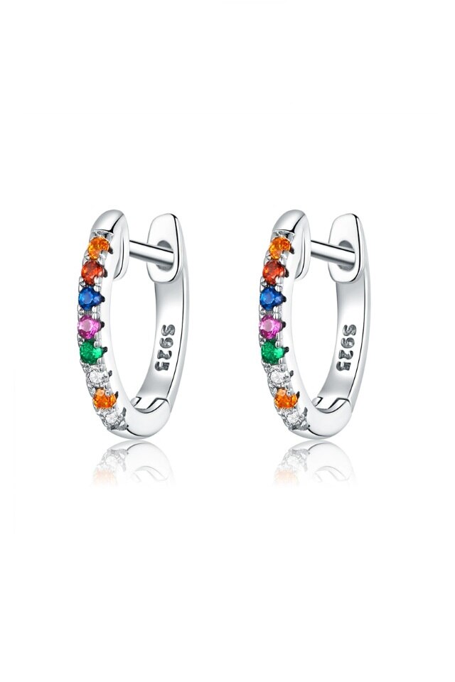 Cercei rotunzi din argint 925 Rainbow argintii cu pietre de zirconiu colorate, ideali cadou, aniversare, sarbatori