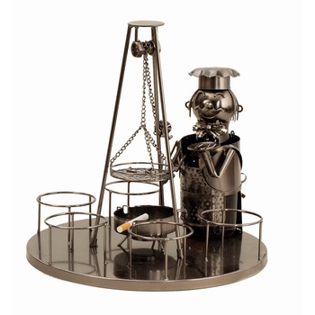 Suport metal 6 sticle pe tava cu scrumiera, diametru 30 cm Suport metal 6 sticle pe tava cu scrumiera, diametru 30 cm