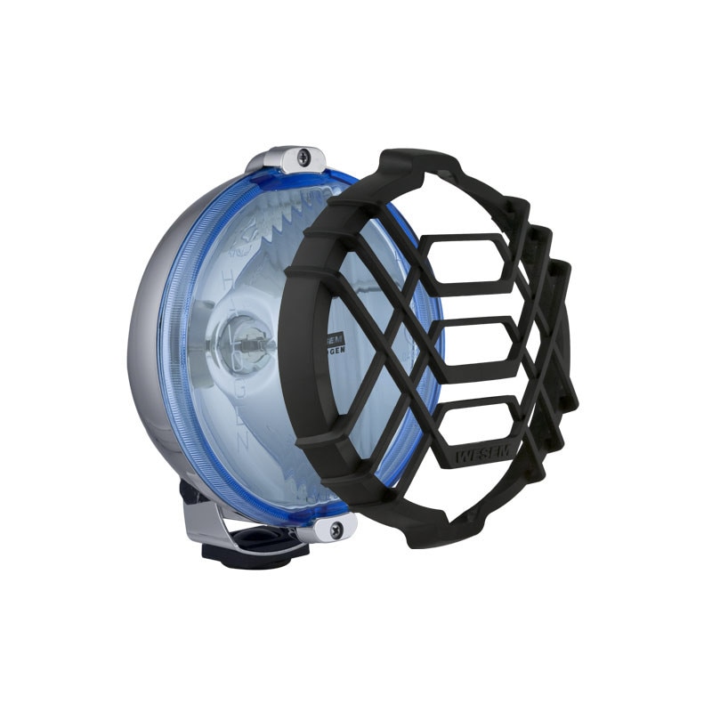 Proiector auto AutoLux, bec H3, sticla albastra si carcasa cromata, 12/24V, 152x81mm, rotund, cu lumina de drum, 1 buc