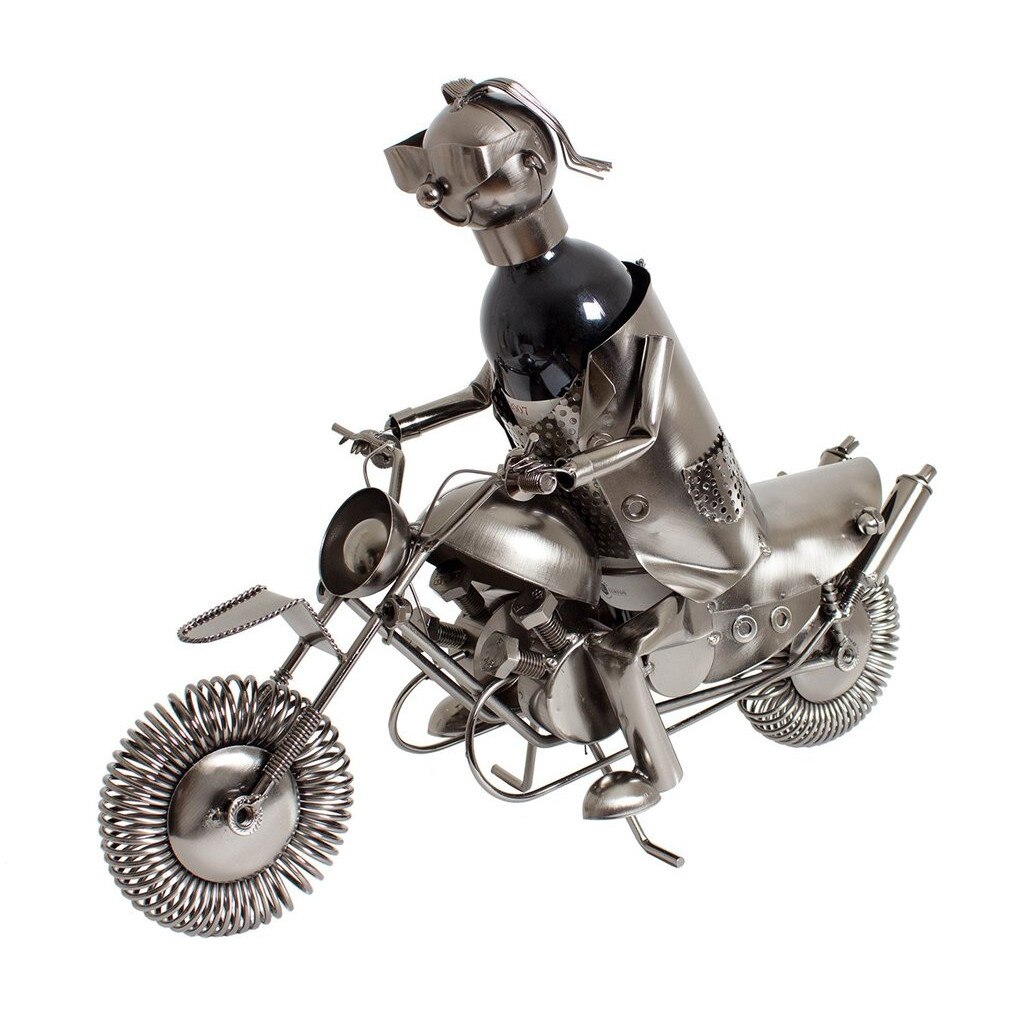 Suport metal pentru sticla vin, model motociclist, 36x 47 cm