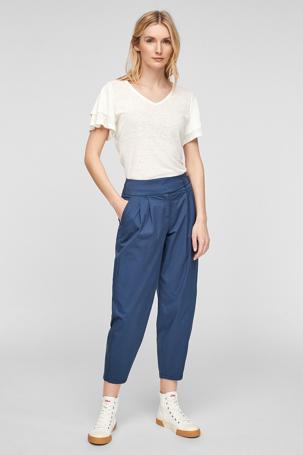 s.Oliver, Pantaloni crop conici cu buzunare oblice, Albastru inchis