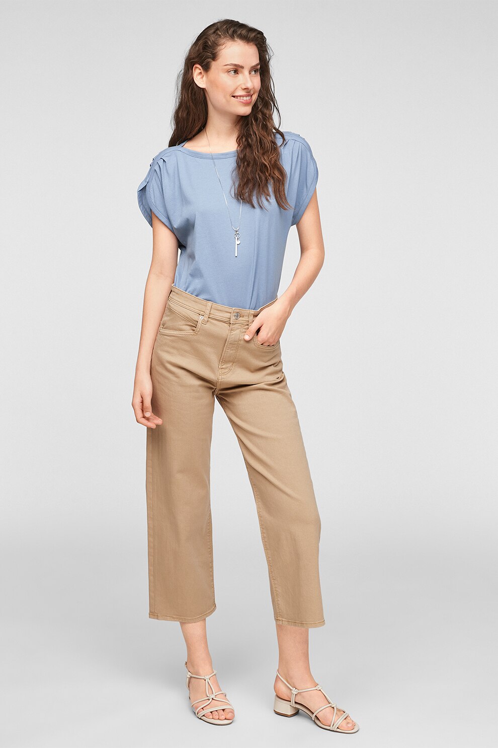 s.Oliver, Blugi crop cu croiala ampla, Maro camel