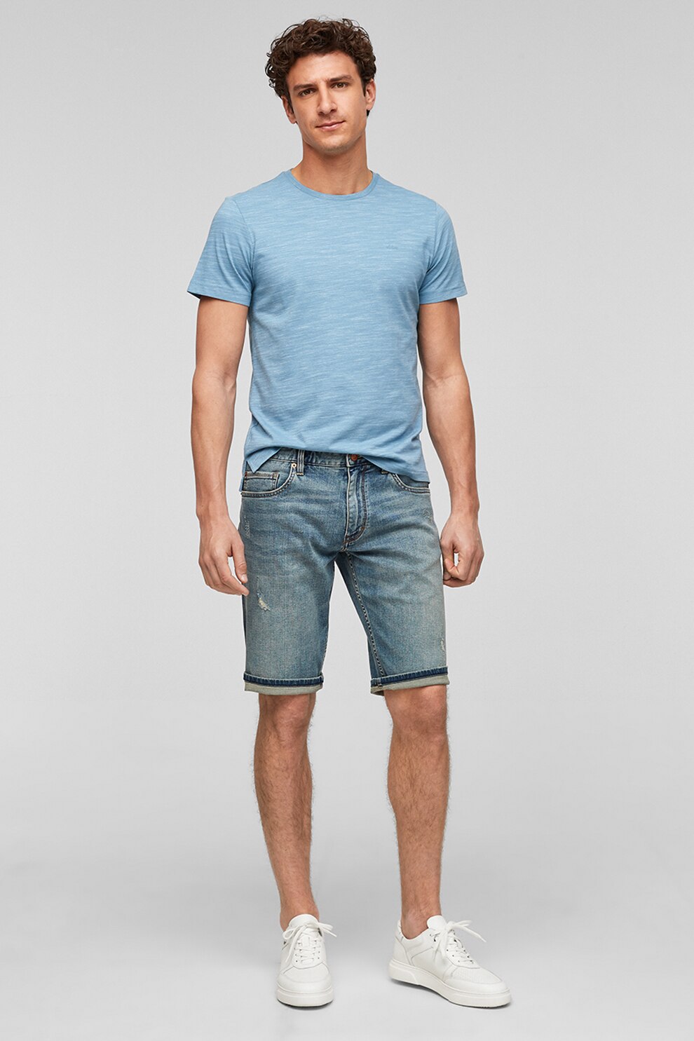 s.Oliver, Bermude din denim cu aspect uzat, Albastru prafuit, 30