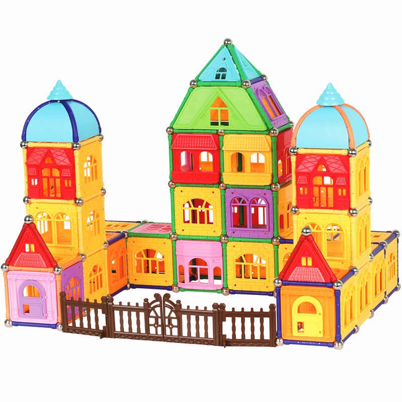 Set constructie magnetic 285 piese, PROCART, joc interactiv castel 3D, masinuta