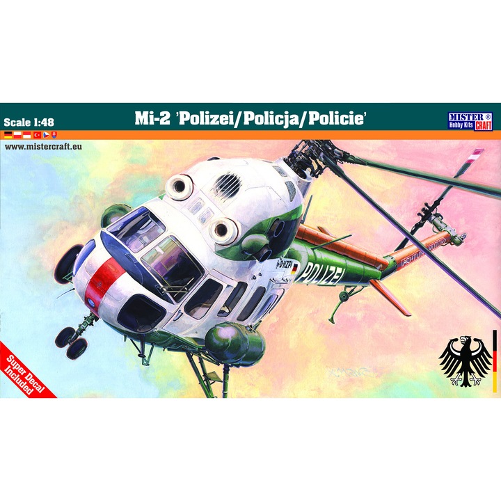 Macheta aeromodele MisterCraft MIL Mi-2 "Polizei" Soviet Helicopter cu vopseluri, adeziv si pensula 1:48 MCR F153S