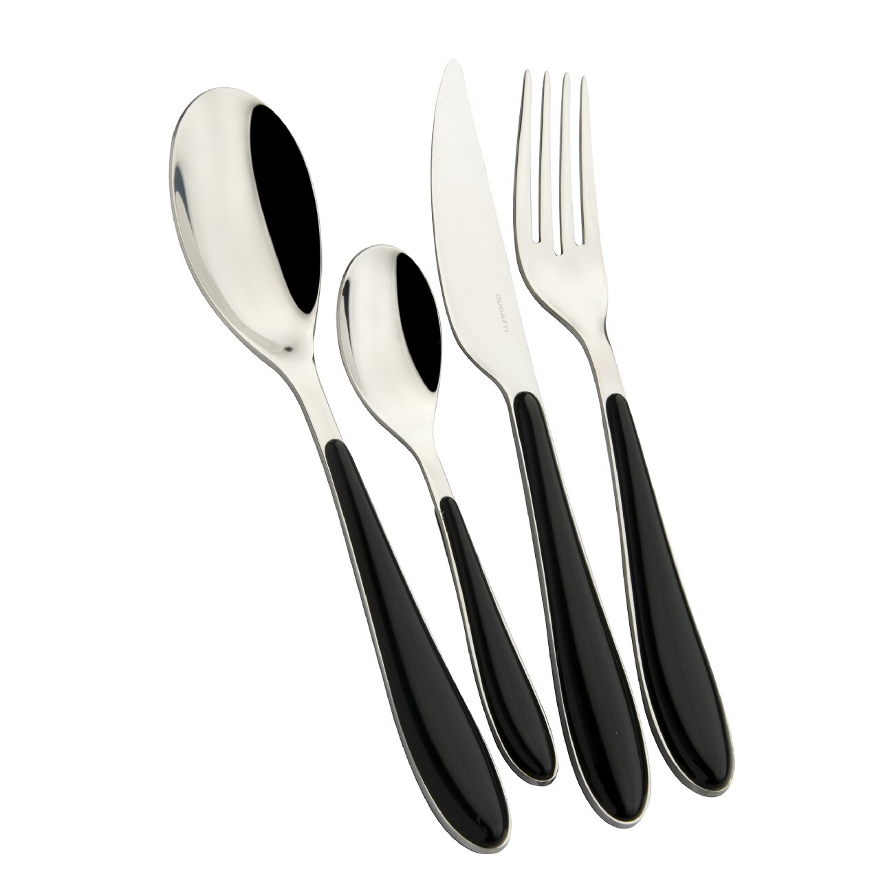 Set 24 tacamuri Casa Bugatti, Gioia, design modern, elegant, pentru 6 persoane, material premium, cutie de prezentare, finisaj lucios, negru