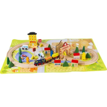 Circuit Trenulet din Lemn Natural cu 53 de piese Circuit Trenulet din Lemn Natural cu 53 de piese