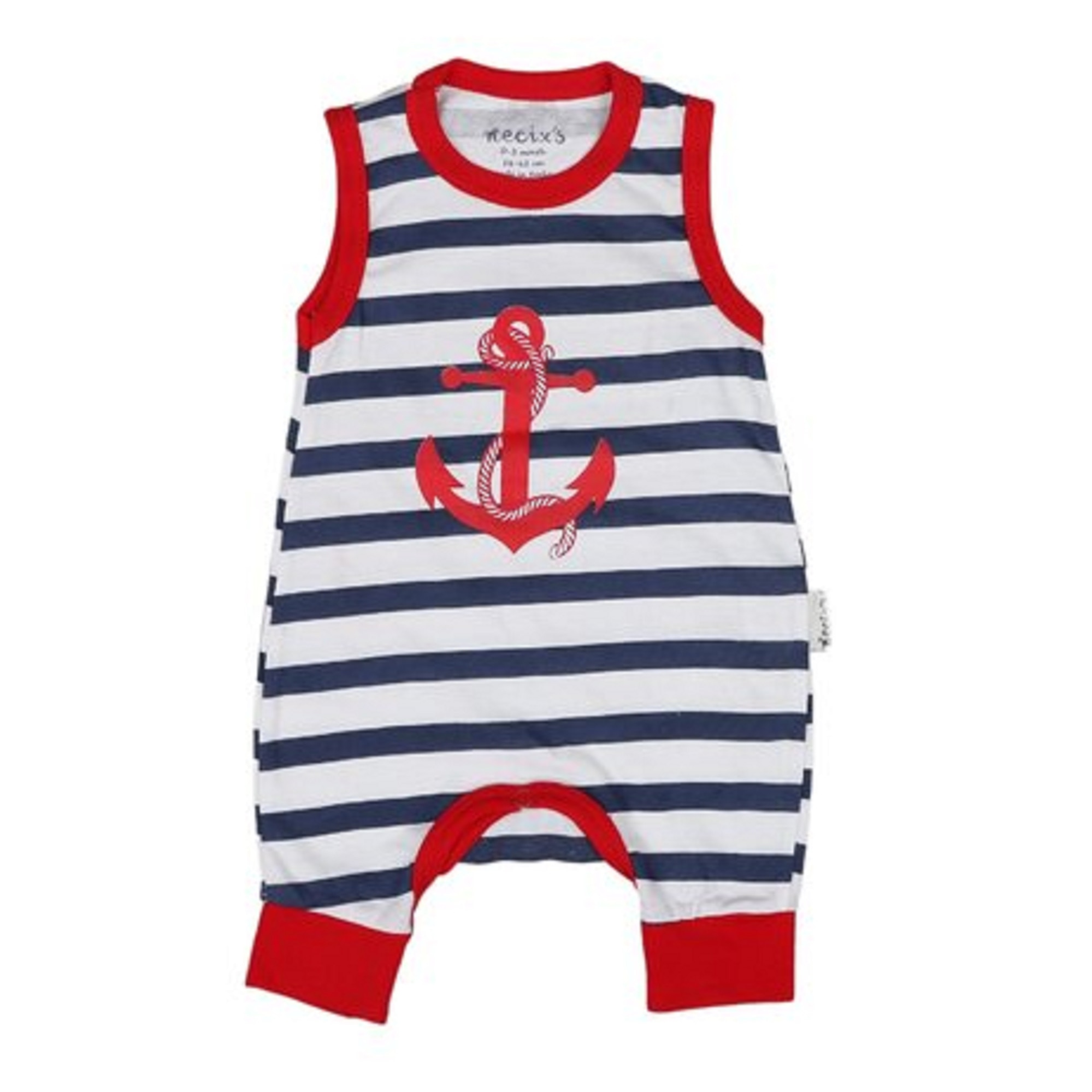 Salopete tip maiou de bumbac, Ancora, varsta 0-3 luni, Rosu