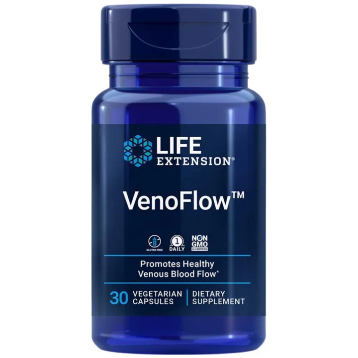 Capsule Vegetale, Venoflow™, 30 Capsule, Suport Pentru Sistemul Circulator, Fara Gluten, Fara Omg, Contine Pycnogenol®