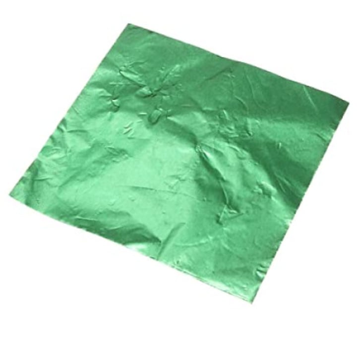 Folie aluminiu verde deschis pentru impachetat praline, bomboane, 8×8 cm, set 150 buc