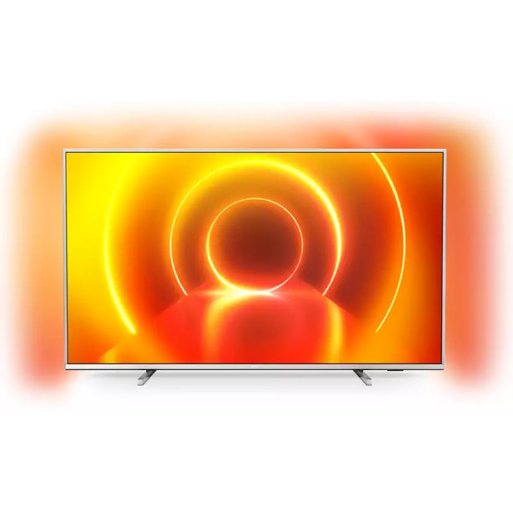 Televizor Philips Smart TV LED 4K UHD cu Sistem de Operare Saphi, Diagonala de 108 cm (43"), Alexa/Youtube/Netflix/Amazon, 3840 x 2160 Rezolutie, Lungime/Latime 16:9, HDR10+, Oglindire ecran, Argintiu