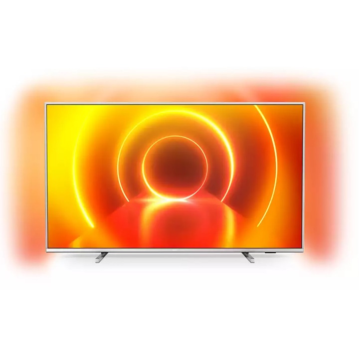Televizor Philips Smart TV LED 4K UHD Ambilight de 126 cm (50"), Ecran Lat, Formate HDR acceptate, P5 Perfect Picture, Alexa, Rezolutie 3840 x 2160, Raport 16:9, Inregristare USB, Pauza TV, Aplicatii SmarTV, Sistem Audio, Argintiu