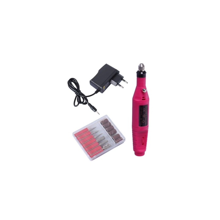 Електрическа пила Iskobob, за маникюр, 6 накрайника, 6 барабана, Розова