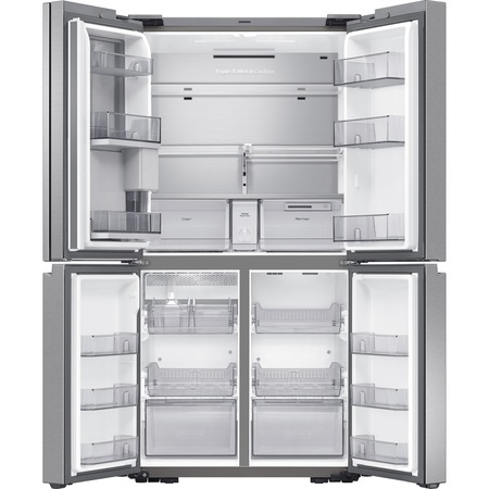 Side by side Samsung RF65A967ESR/EO, 647 l, Clasa E, No Frost, Showcase, Beverage Center, Triple & Metal Cooling, Cool Select+, H 182.5 cm, Inox