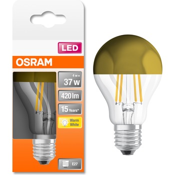 Bec LED Osram cu oglinda, filament, A60, E27, 4W (37W), 420 lm, lumina calda (2700K), Auriu Bec LED Osram cu oglinda, filament, A60, E27, 4W (37W), 420 lm, lumina calda (2700K), Auriu