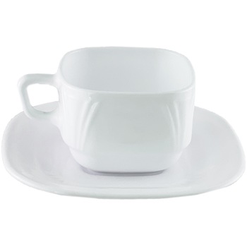 Set 12 piese cafea opal alb Dinova, 220ml, forma patrata Set 12 piese cafea opal alb Dinova, 220ml, forma patrata