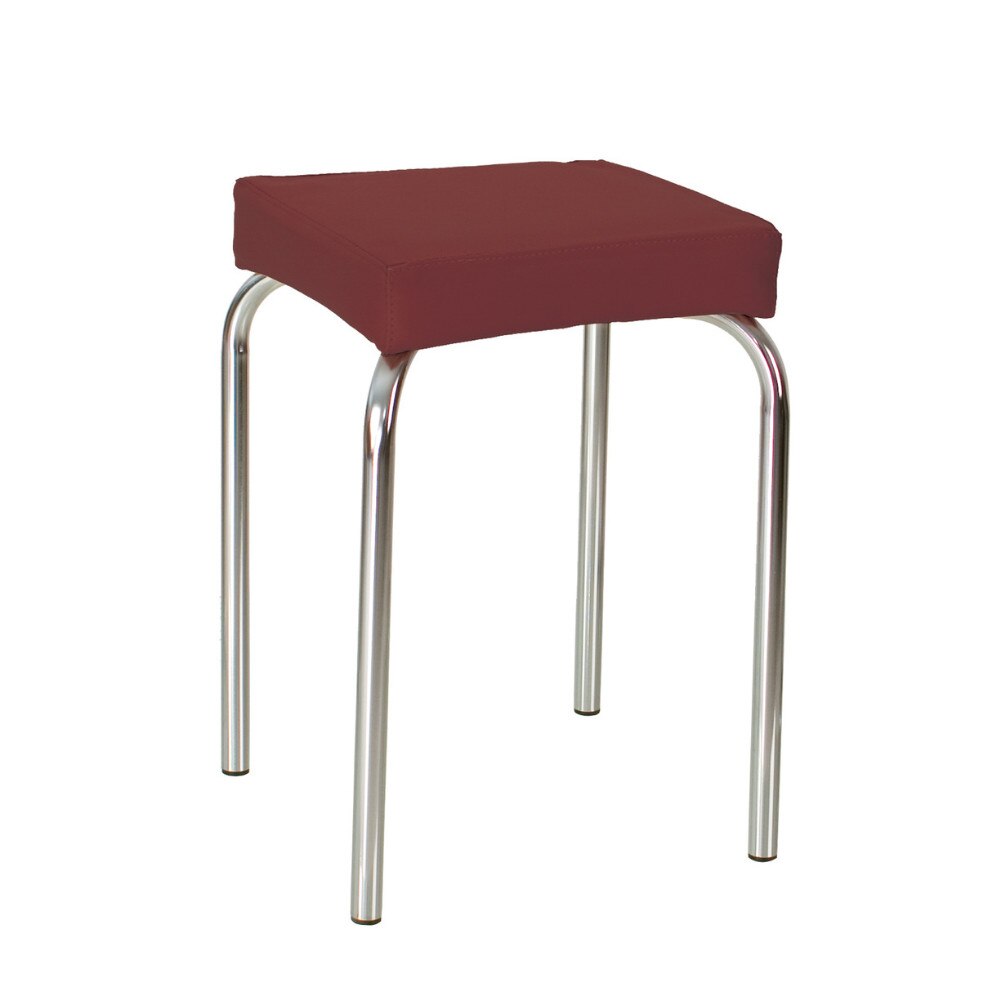Scaun de tip taburet Tutti, cadru cromat, piele ecologica, carmin
