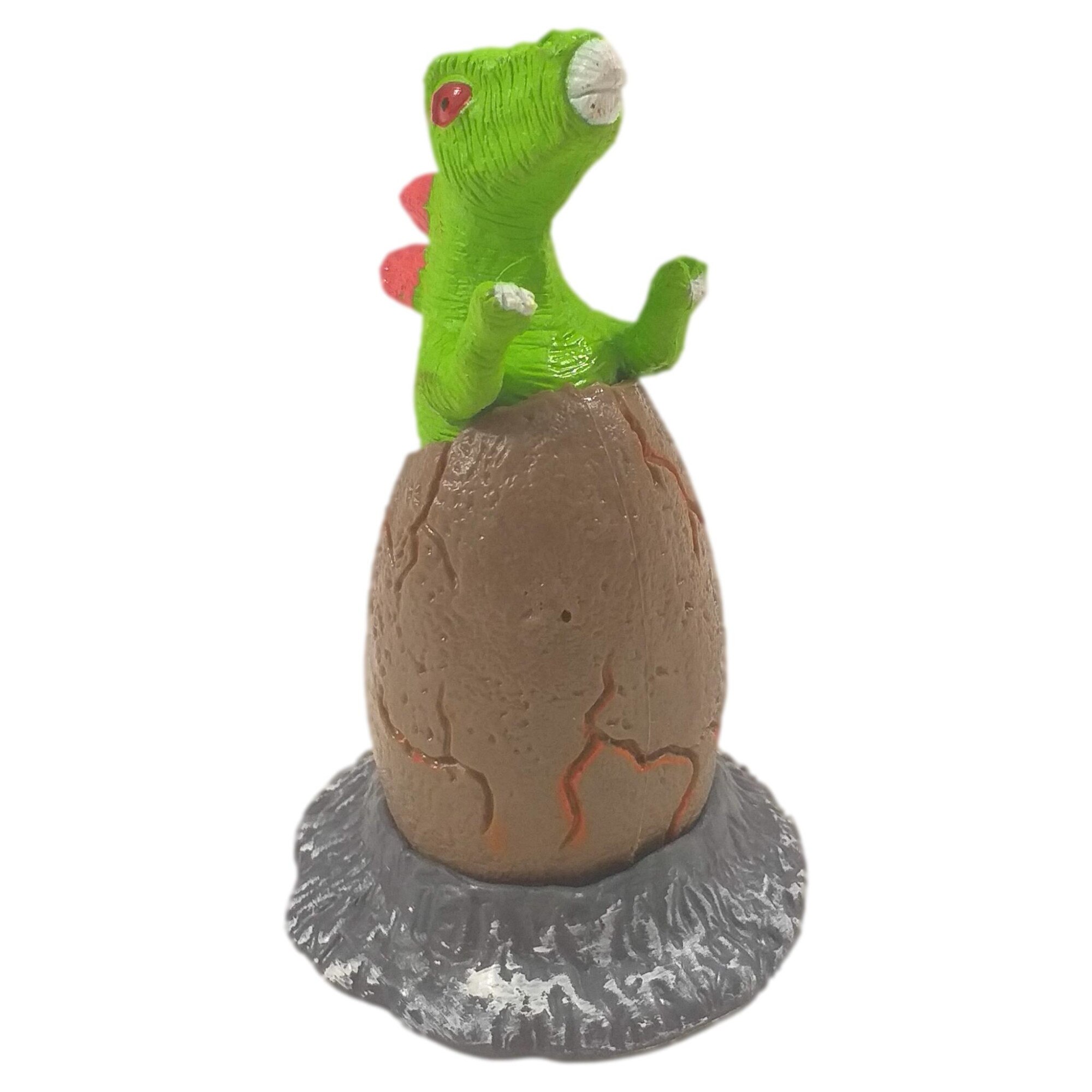 Figurina pui de Dinozaur fixat in ou, Verde Rosu, 9.5 X 6.5 cm