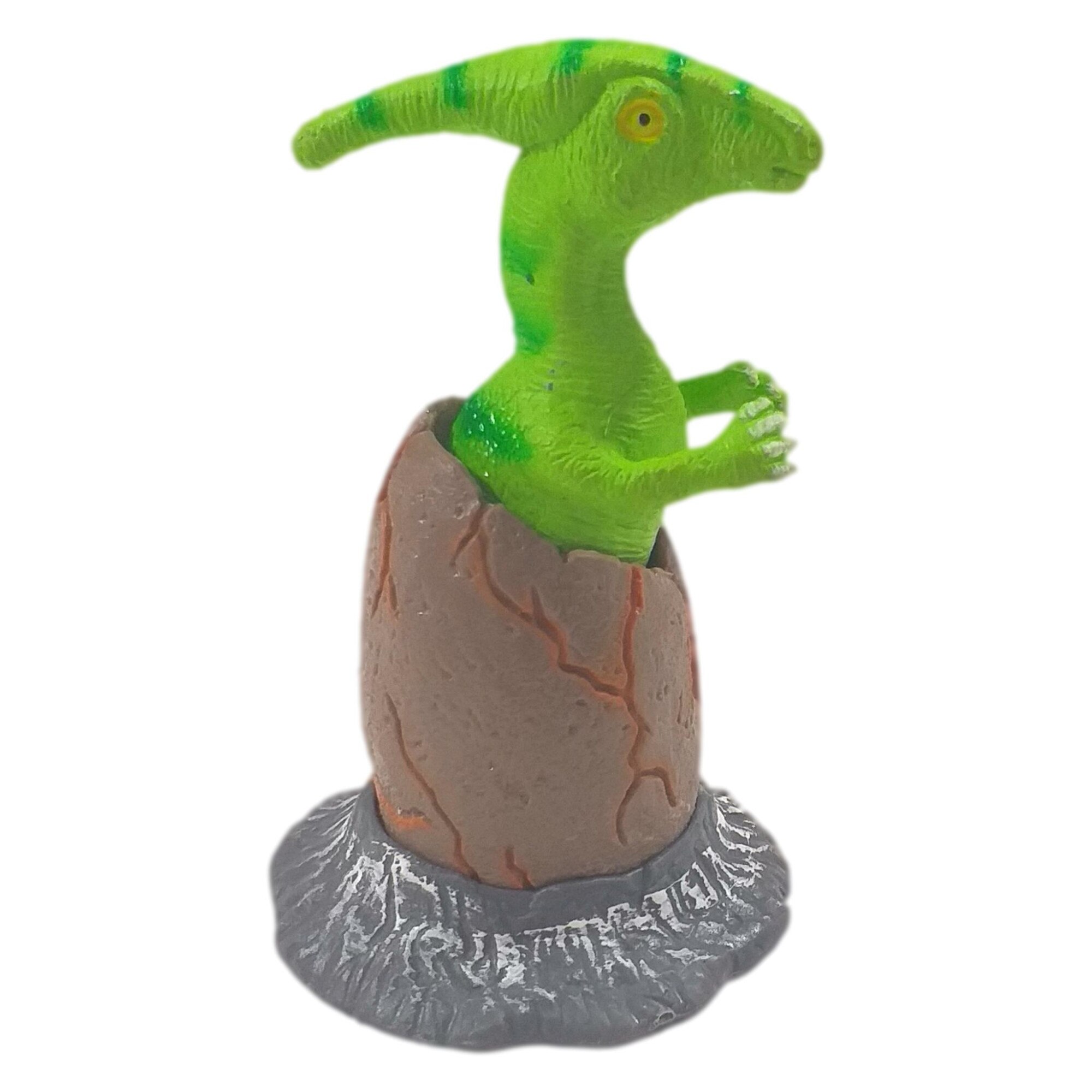 Figurina pui de Dinozaur fixat in ou, Verde, 9.5 x 6.5