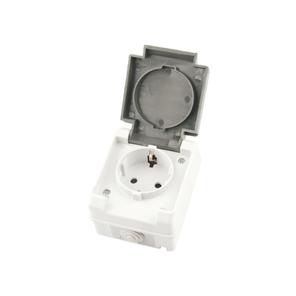 Priza simpla Electronin, PT, 16A, IP54, alb/gri