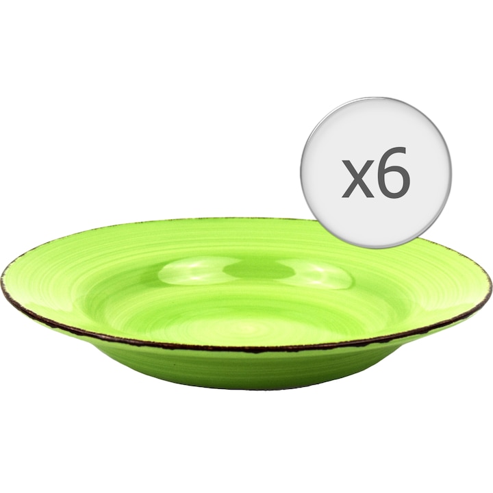 Комплект от 6 чинии за паста Art of dining by HEINNER Gala, Керамика, 22 см, Зелен