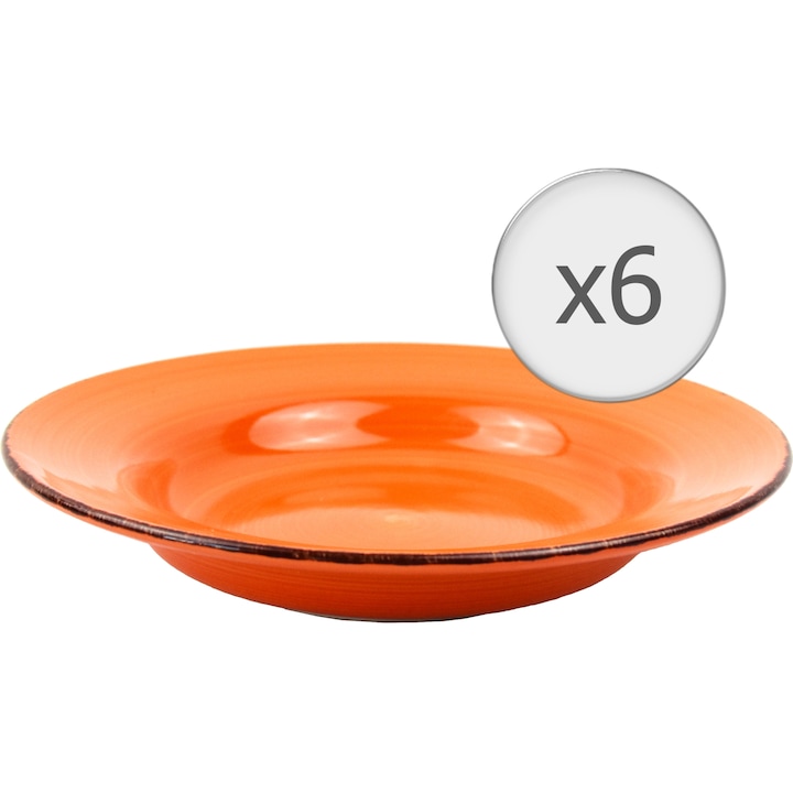 Комплект от 6 чинии за паста Art of dining by HEINNER Gala, Керамика, 22 см, Оранжев