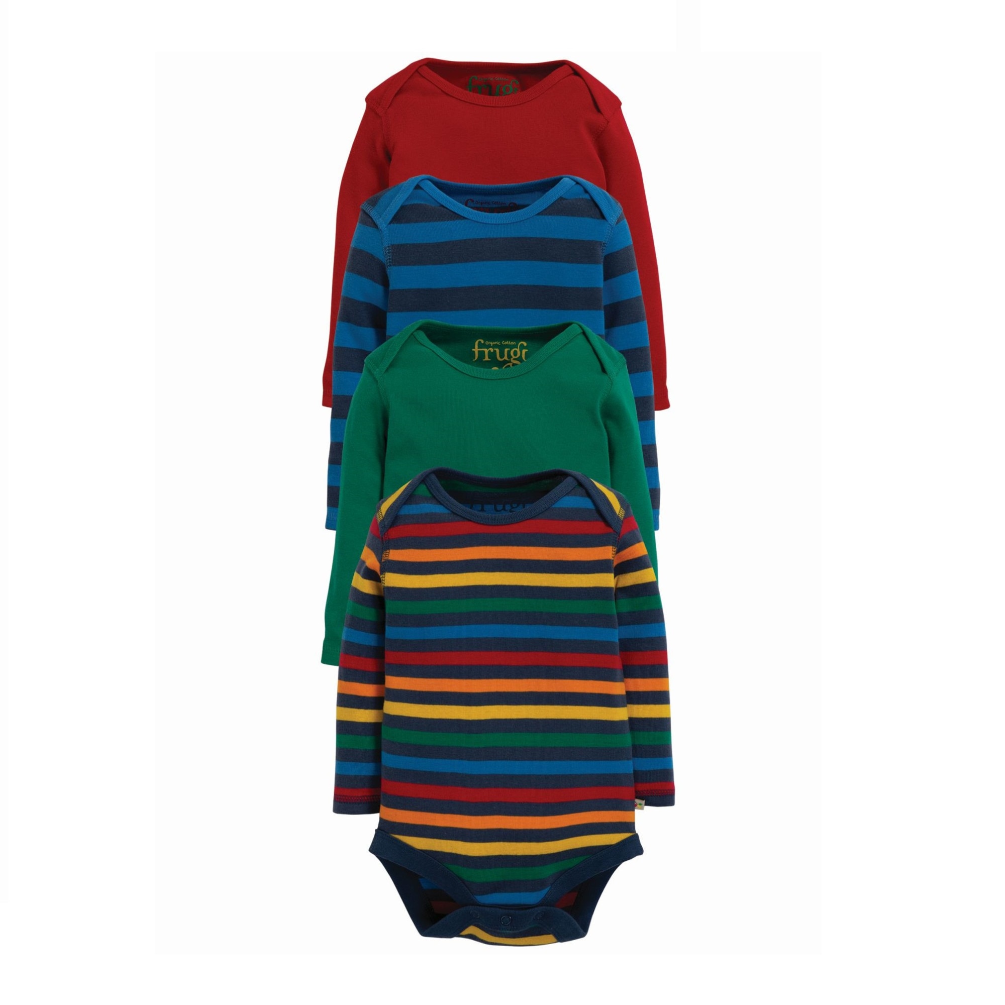 Set body-uri, fugind spre curcubeu, (4 bucati), bumbac organic, multicolor, bebe 0-3 luni